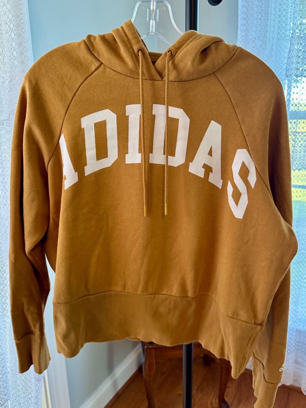 Adidas Women’s Hoodie Medium Mustard Gold Oversized Logo Pullover